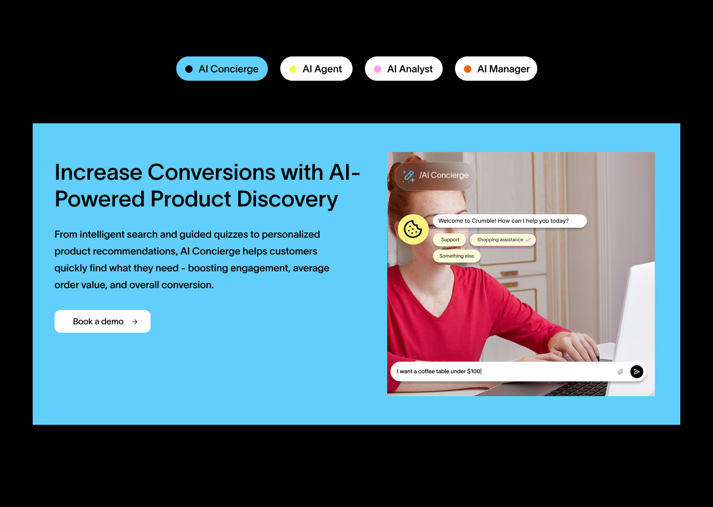 AI Concierge feature block: increase conversions with AI-powered product discovery