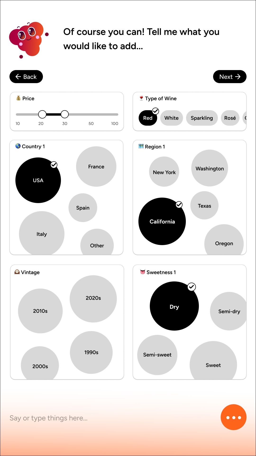 Screen: Preference input