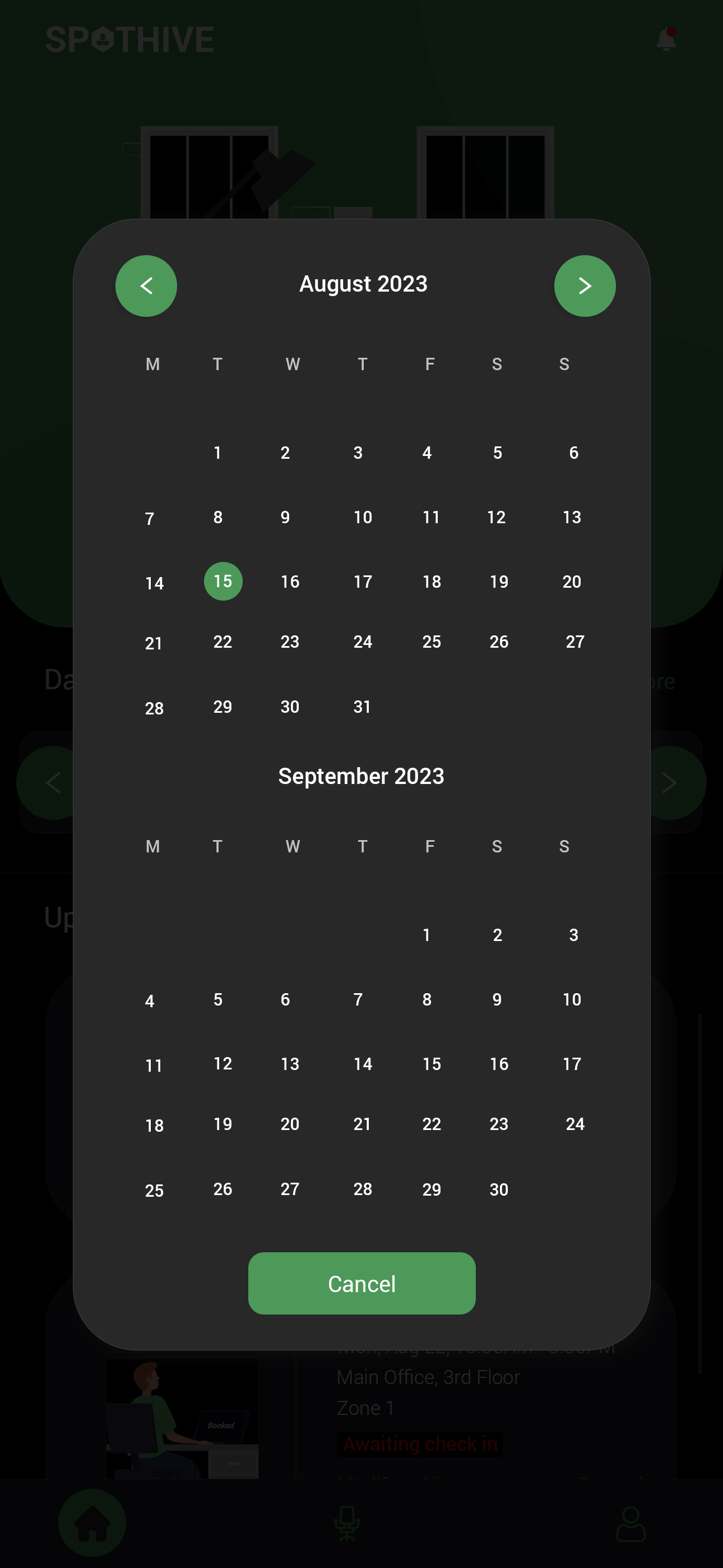 Dashboard, calendar (dark)